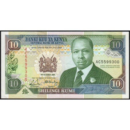 Kenya - Pick 24a - 10 shillings - Série AC - 14/10/1989 - Etat : SUP