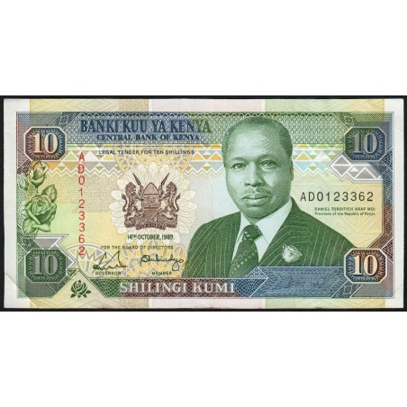 Kenya - Pick 24a - 10 shillings - Série AD - 14/10/1989 - Etat : TTB+