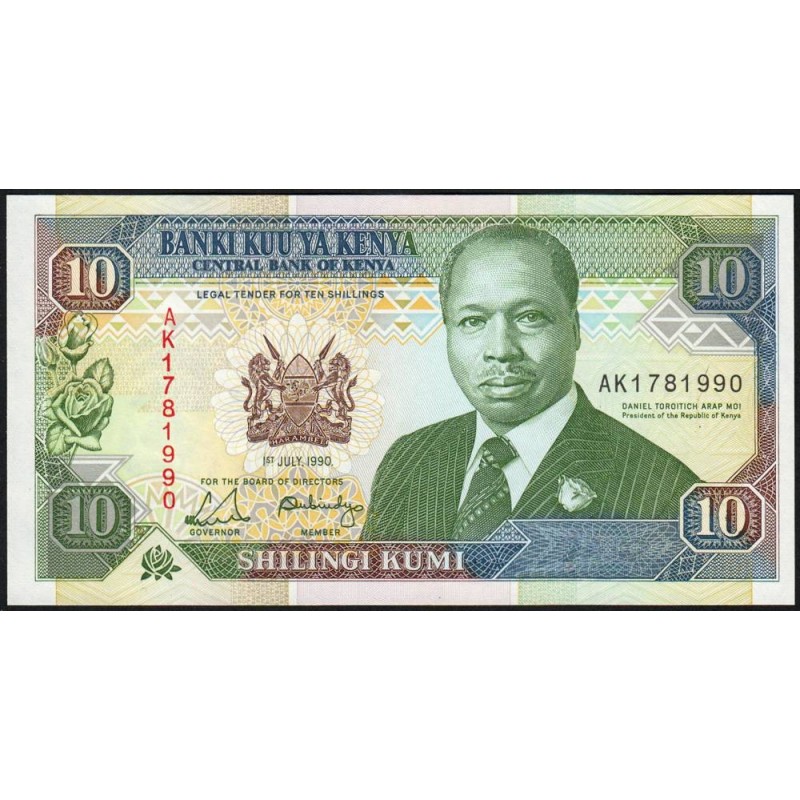 Kenya - Pick 24b - 10 shillings - Série AK - 01/07/1990 - Etat : NEUF