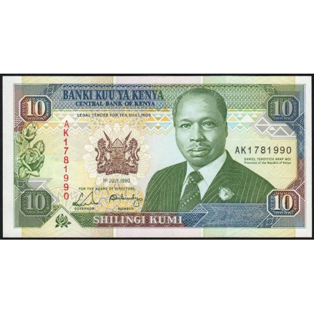 Kenya - Pick 24b - 10 shillings - Série AK - 01/07/1990 - Etat : NEUF