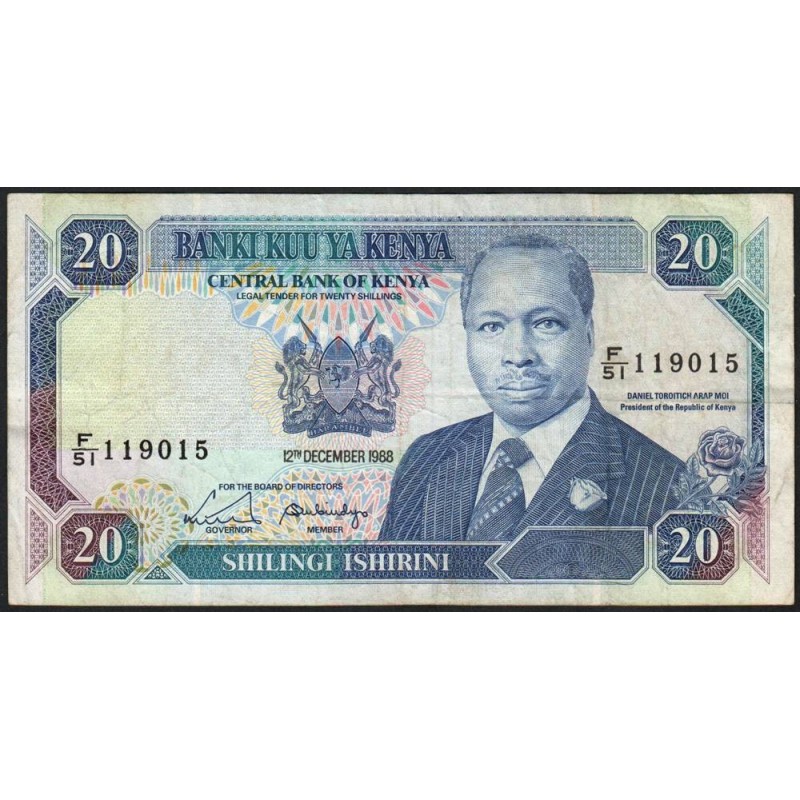 Kenya - Pick 25a - 20 shillings - Série F/51 - 12/12/1988 - Etat : TB