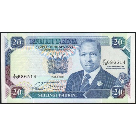 Kenya - Pick 25b - 20 shillings - Série F/70 - 01/07/1989 - Etat : pr.NEUF