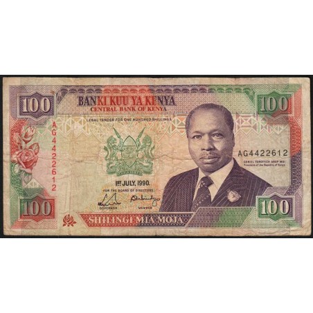 Kenya - Pick 27b - 100 shillings - Série AG - 01/07/1990 - Etat : TB-