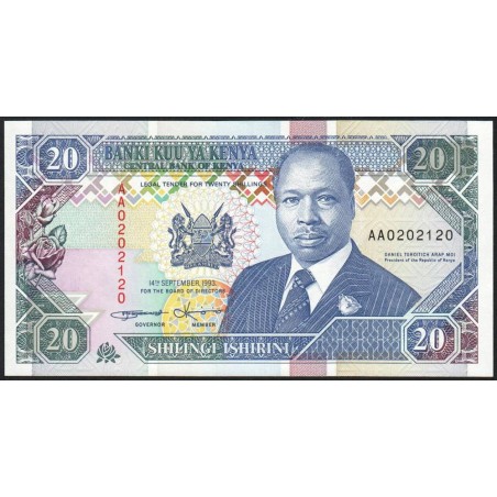 Kenya - Pick 31a - 20 shillings - Série AA - 14/09/1993 - Etat : NEUF