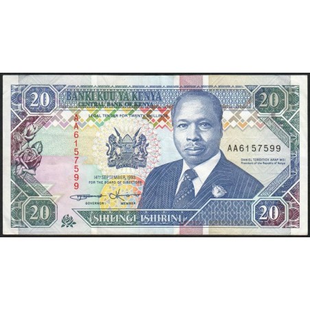 Kenya - Pick 31a - 20 shillings - Série AA - 14/09/1993 - Etat : TTB