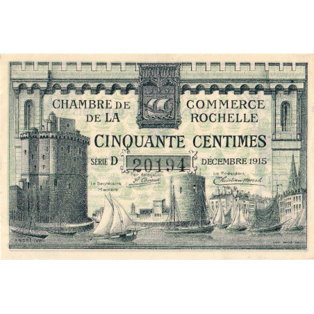 La Rochelle - Pirot 66-1- 50 centimes - Série D - 10/1915 - Etat : SPL