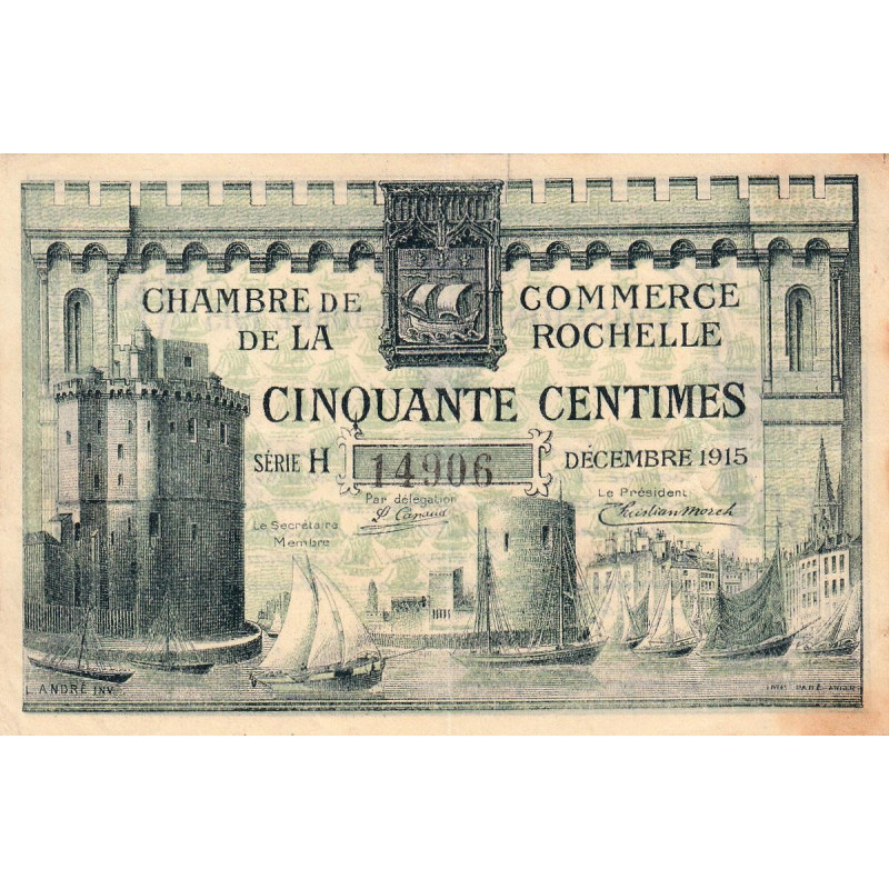 La Rochelle - Pirot 66-1 variété - 50 centimes - Série H - 10/1915 - Etat : TB+