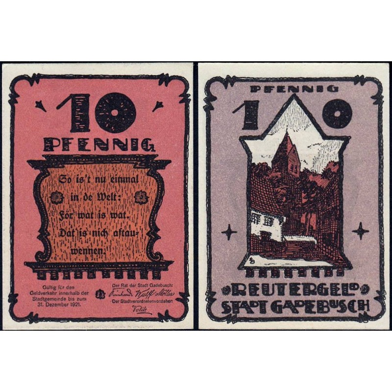 Allemagne - Notgeld - Gadebusch - 10 pfennig - 1921 - Etat : NEUF