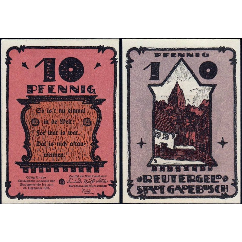Allemagne - Notgeld - Gadebusch - 10 pfennig - 1922 - Etat : NEUF