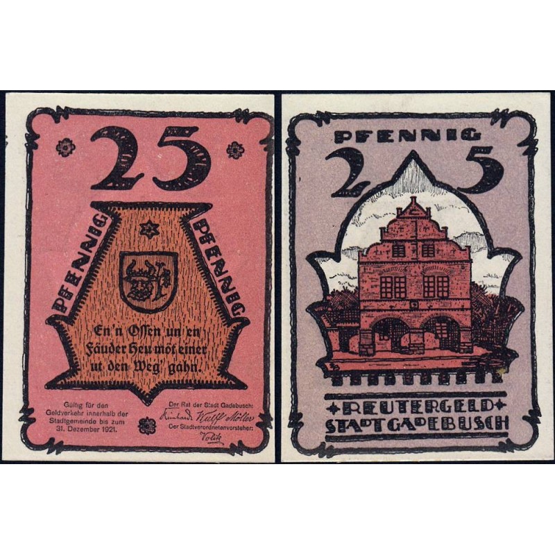 Allemagne - Notgeld - Gadebusch - 25 pfennig - 1921 - Etat : NEUF