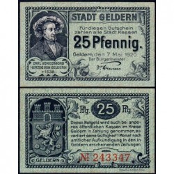 Allemagne - Notgeld - Geldern - 25 pfennig - 07/05/1920 - Etat : NEUF