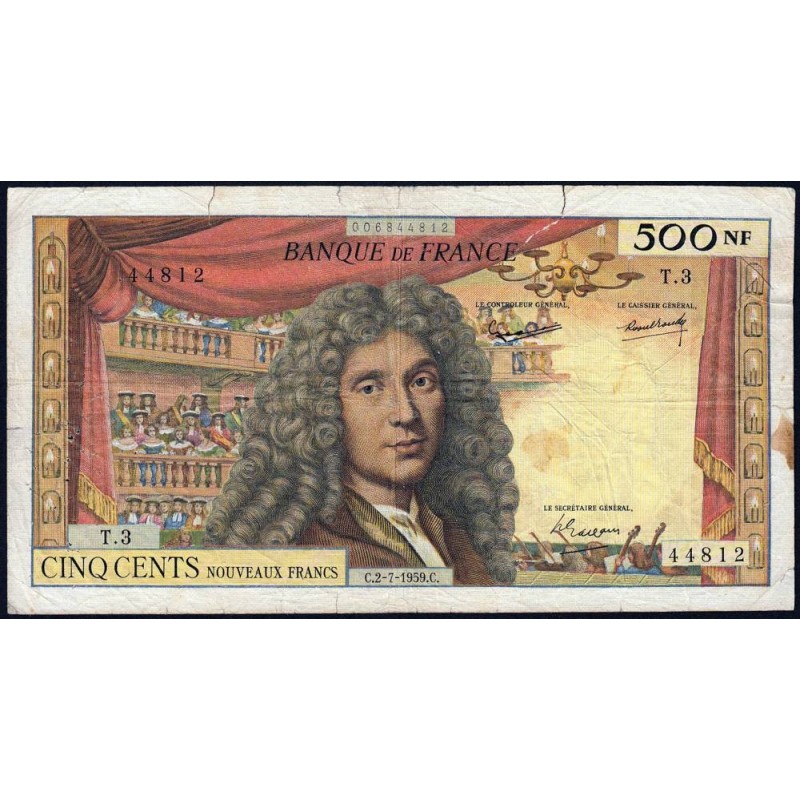 F 60-01 - 02/07/1959 - 500 nouv. francs - Molière - Série T.3 - Etat : B+