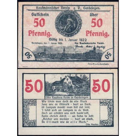 Allemagne - Notgeld - Gardelegen - 50 pfennig - 01/01/1921 - Etat : NEUF