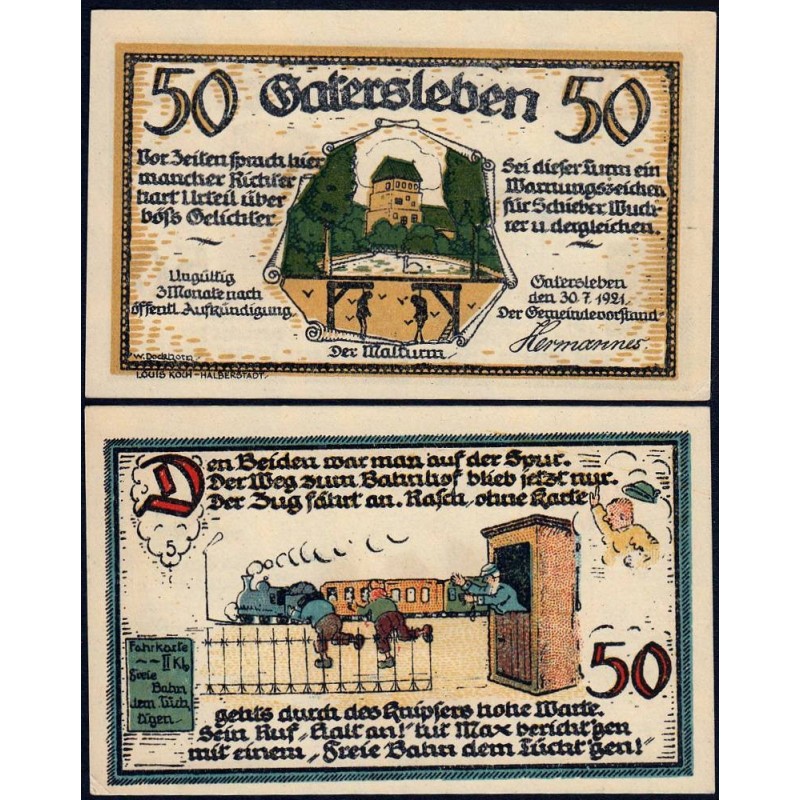 Allemagne - Notgeld - Gatersleben - 50 pfennig - Type 5 - 30/07/1921 - Etat : SPL