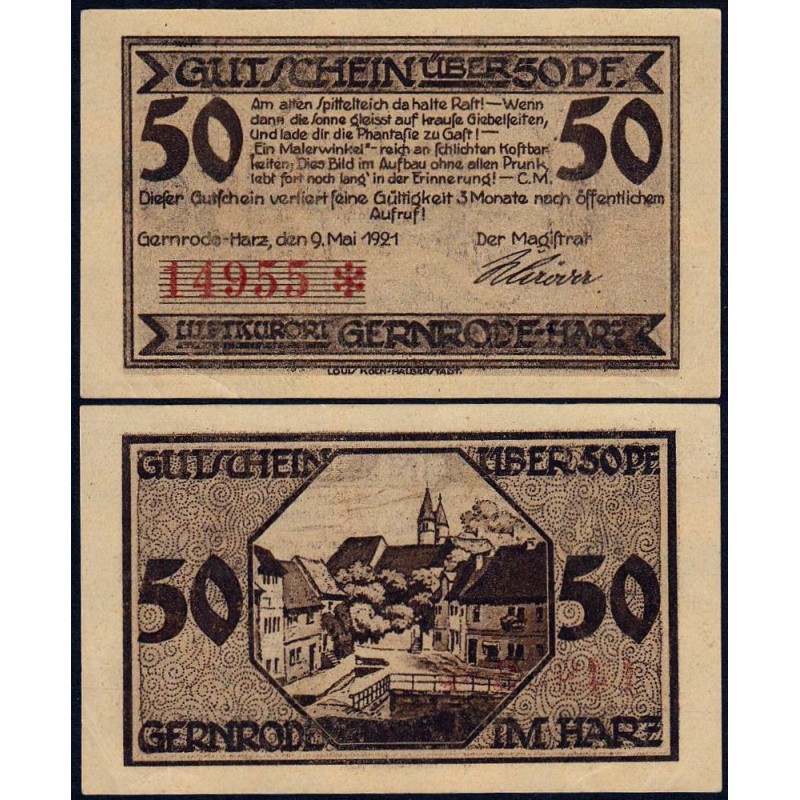 Allemagne - Notgeld - Gernrode - 50 pfennig - 09/05/1921 - Etat : SPL
