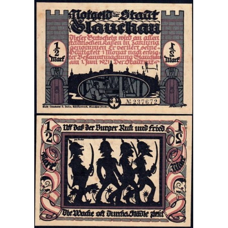 Allemagne - Notgeld - Glauchau - 1/2 mark - Type 1 - 01/06/1921 - Etat : SPL