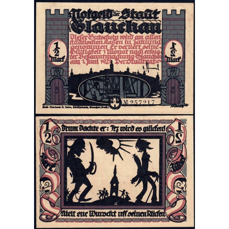 Allemagne - Notgeld - Glauchau - 1/2 mark - Type 4 - 01/06/1921 - Etat : SPL