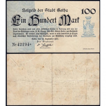 Allemagne - Notgeld - Gotha - 100 mark - Type 2 - 30/09/1922 - Etat : TTB