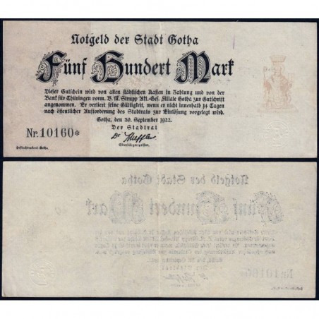 Allemagne - Notgeld - Gotha - 500 mark - Type 1 - 30/09/1922 - Etat : TTB