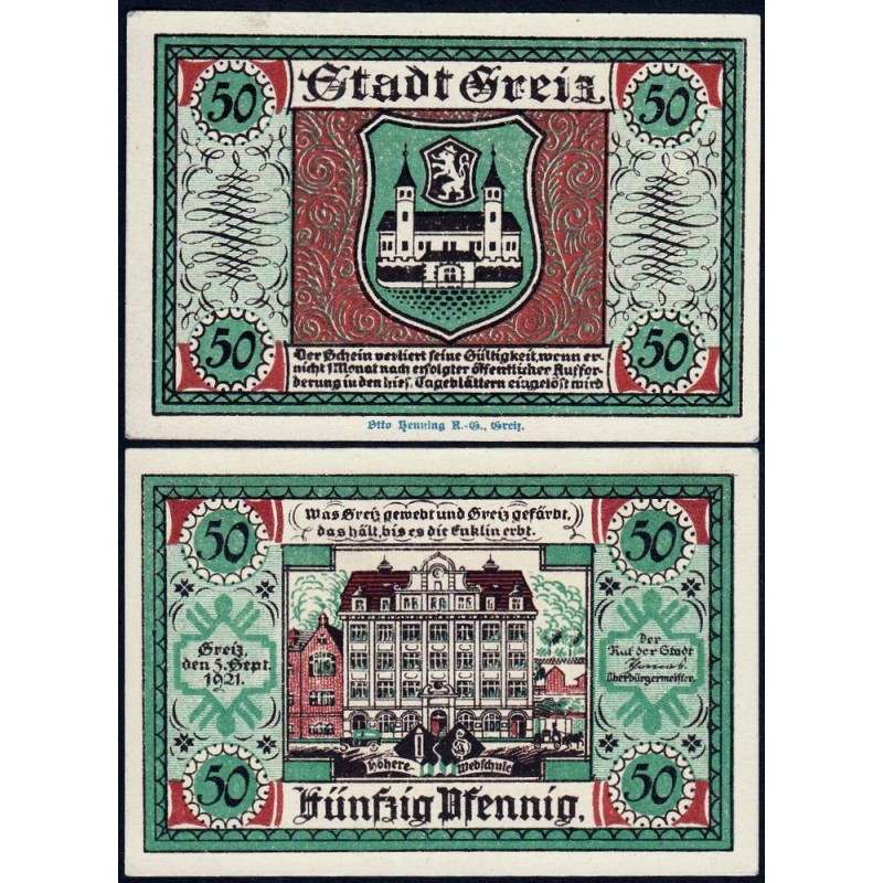 Allemagne - Notgeld - Greiz - 50 pfennig - 05/09/1921 - Etat : pr.NEUF