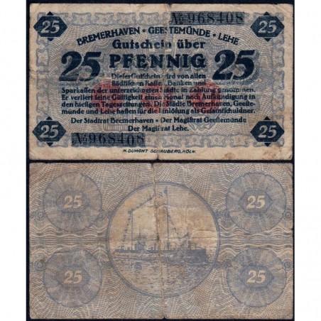 Allemagne - Notgeld - Bremerhaven - 25 pfennig - 1919 - Etat : TB-