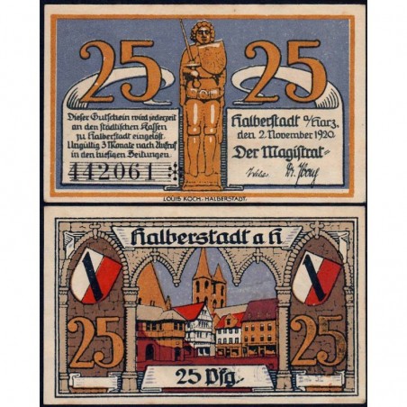 Allemagne - Notgeld - Halberstadt - 25 pfennig - 02/11/1920 - Etat : NEUF