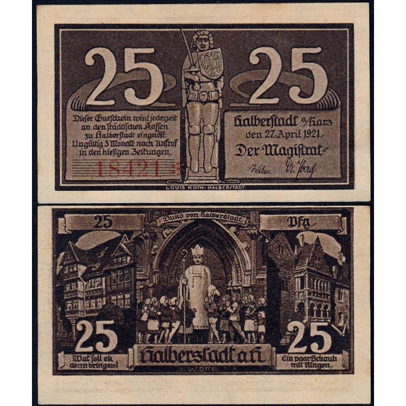 Allemagne - Notgeld - Halberstadt - 25 pfennig - 27/04/1921 - Etat : NEUF