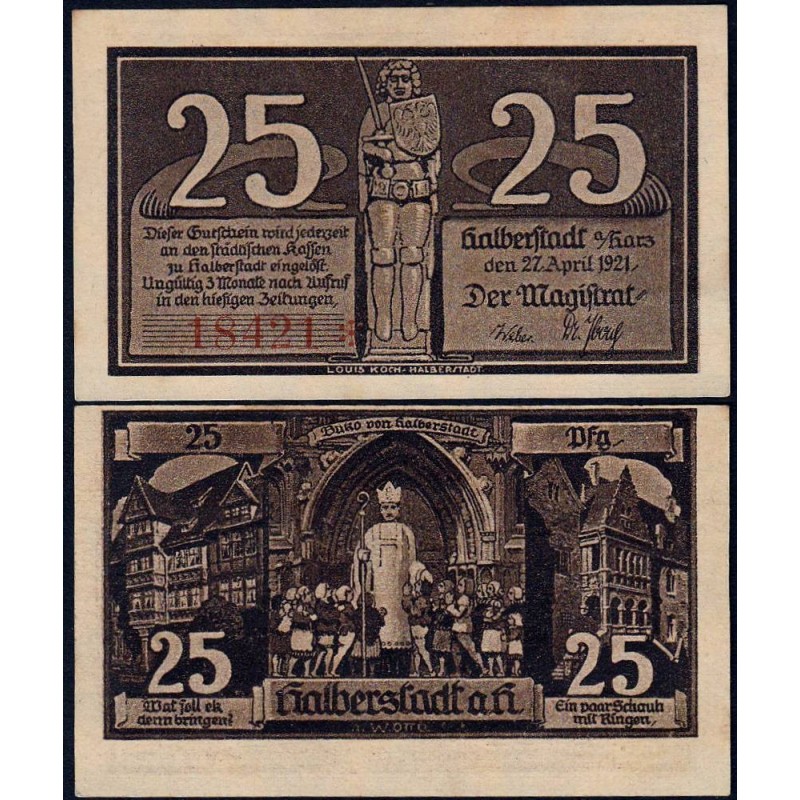 Allemagne - Notgeld - Halberstadt - 25 pfennig - Type 2 - 27/04/1921 - Etat : NEUF