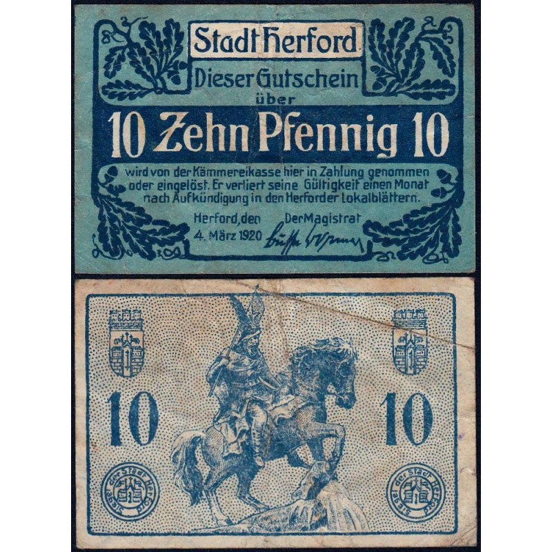 Allemagne - Notgeld - Herford - 10 pfennig - 04/03/1920 - Etat : TB