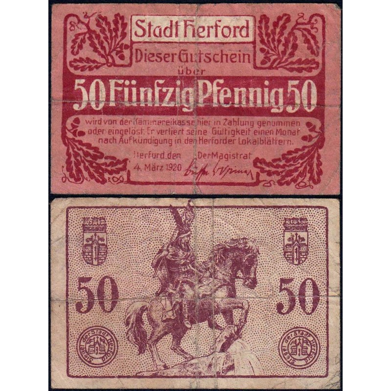 Allemagne - Notgeld - Herford - 50 pfennig - 04/03/1920 - Etat : TB-