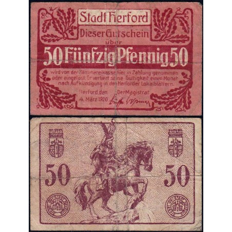 Allemagne - Notgeld - Herford - 50 pfennig - 04/03/1920 - Etat : TB-