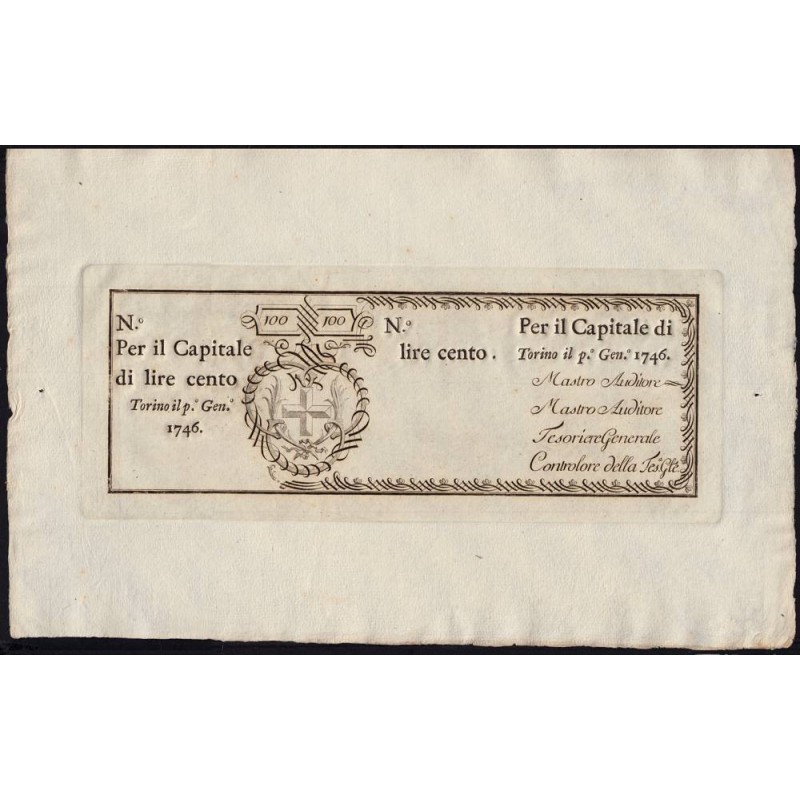 Royaume de Sardaigne - Pick S 101r - 100 livres - Janvier 1746 - Etat : pr.NEUF