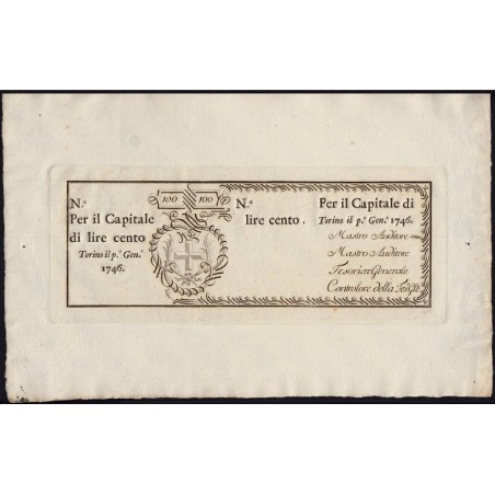 Royaume de Sardaigne - Pick S 101r - 100 livres - Janvier 1746 - Etat : pr.NEUF