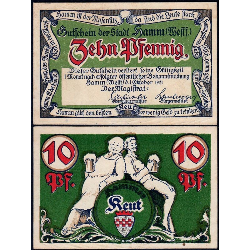Allemagne - Notgeld - Hamm - 10 pfennig - 01/10/1921 - Etat : SUP