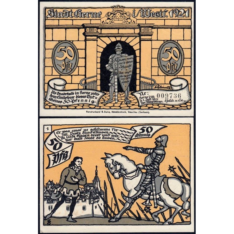 Allemagne - Notgeld - Herne - 50 pfennig - Type 1 - 01/07/1921 - Etat : pr.NEUF