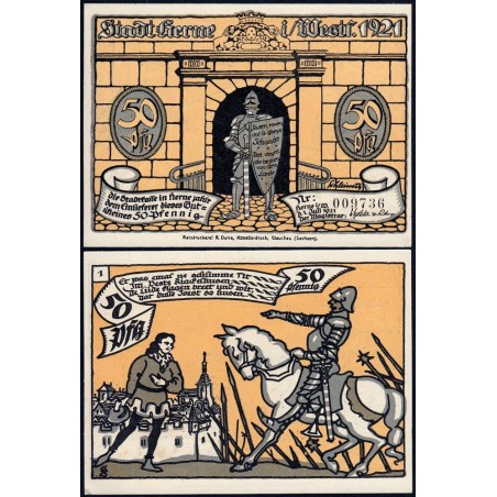 Allemagne - Notgeld - Herne - 50 pfennig - Type 1 - 01/07/1921 - Etat : pr.NEUF