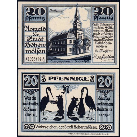 Allemagne - Notgeld - Hohenmölsen - 20 pfennig - 1921 - Etat : NEUF