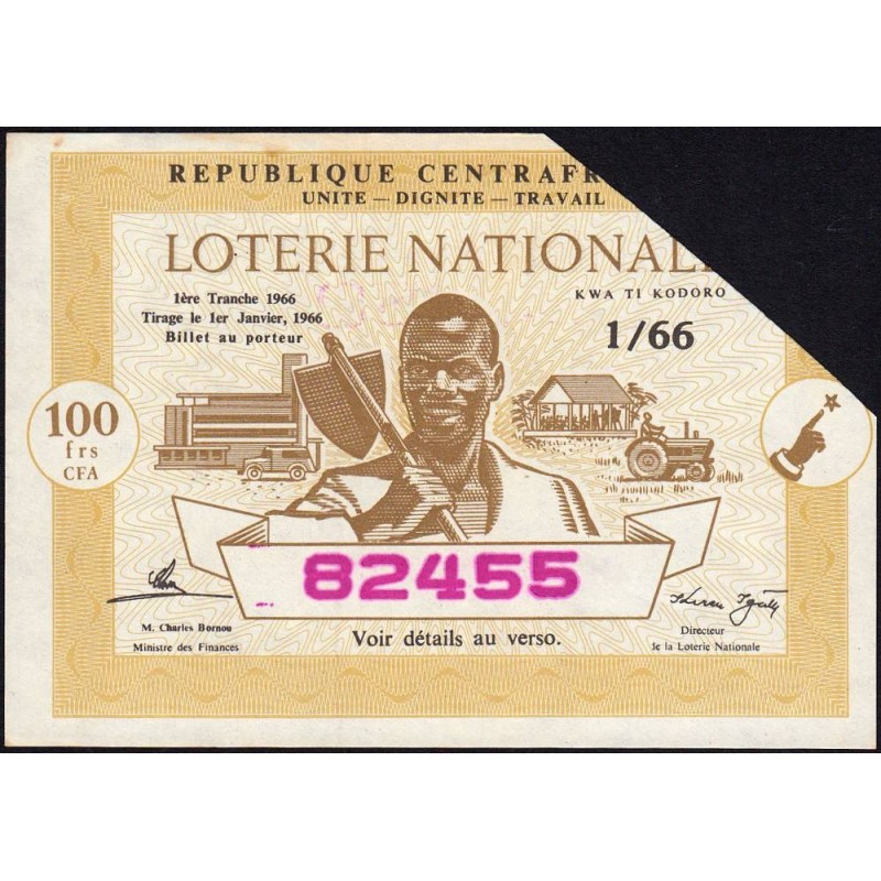 Centrafrique - Loterie - 100 francs - 1e tranche - 1966 - Etat : SUP+