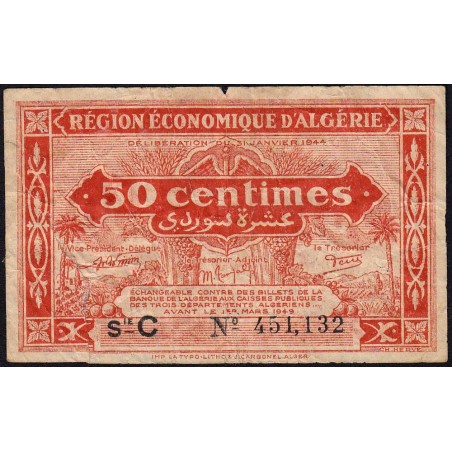 Algérie - Pick 97a - 50 centimes - Série C - 31/01/1944 - Etat : B