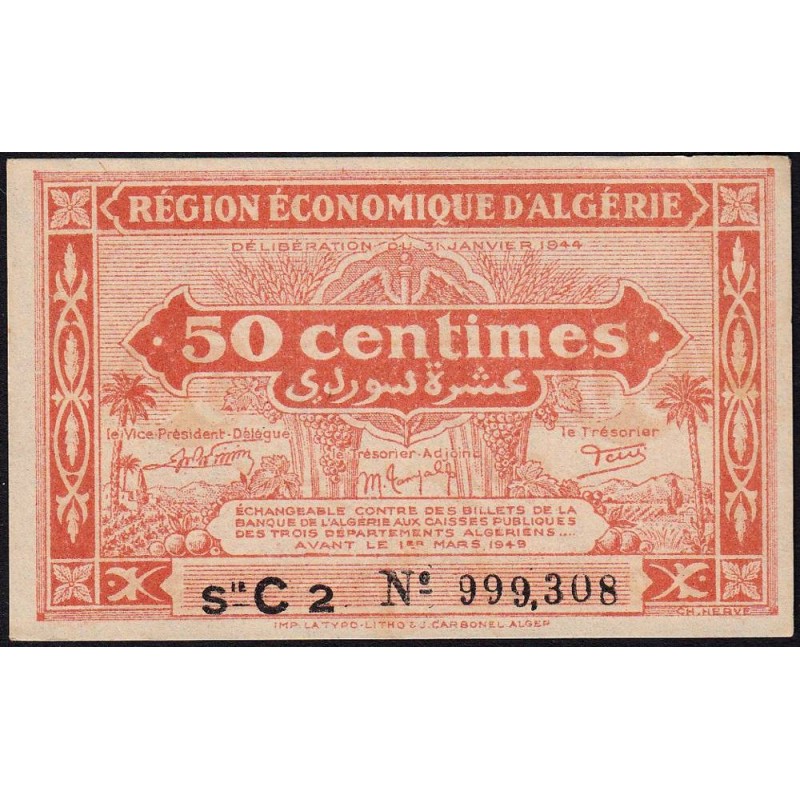 Algérie - Pick 97a - 50 centimes - Série C2 - 31/01/1944 - Etat : SPL