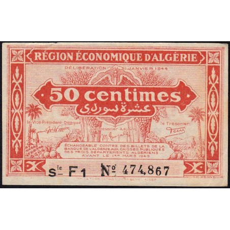 Algérie - Pick 97b - 50 centimes - Série F1 - 31/01/1944 - Etat : TTB+