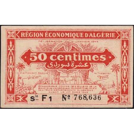 Algérie - Pick 97b - 50 centimes - Série F1 - 31/01/1944 - Etat : SUP