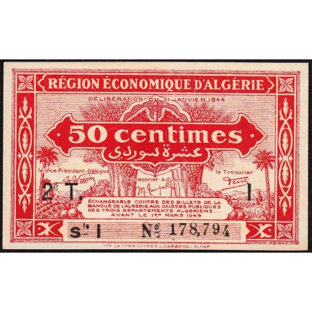 Algérie - Pick 100 - 50 centimes - Série I - 31/01/1944 - Etat : pr.NEUF