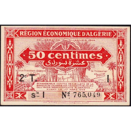 Algérie - Pick 100 - 50 centimes - Série I - 31/01/1944 - Etat : pr.NEUF