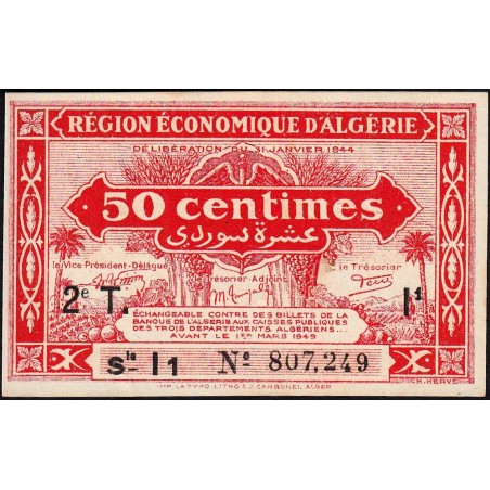 Algérie - Pick 100 - 50 centimes - Série I1 - 31/01/1944 - Etat : NEUF