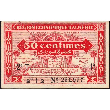 Algérie - Pick 100 - 50 centimes - Série I2 - 31/01/1944 - Variété - Etat : pr.NEUF