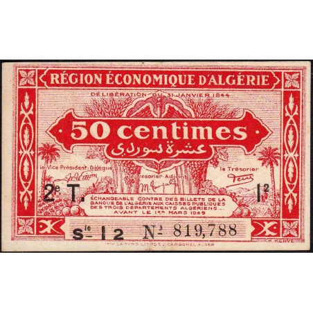 Algérie - Pick 100 - 50 centimes - Série I2 - 31/01/1944 - Variété - Etat : TTB+