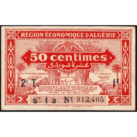 Algérie - Pick 100 - 50 centimes - Série I3 - 31/01/1944 - Etat : TTB+