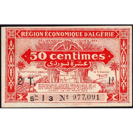 Algérie - Pick 100 - 50 centimes - Série I3 - 31/01/1944 - Etat : SPL+