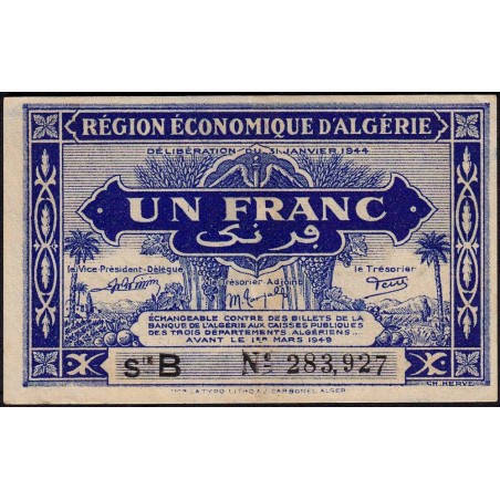 Algérie - Pick 98a - 1 franc - Série B - 31/01/1944 - Etat : SPL